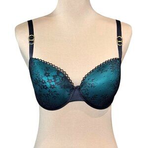 NWT Stella Mccartney Lace Balconette Bra Sz.34E Black Teal Sexy Lingerie
